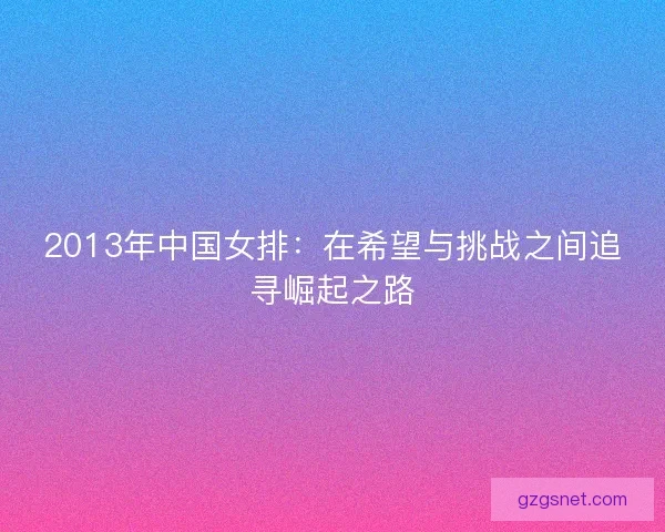 2013年中国女排：在希望与挑战之间追寻崛起之路