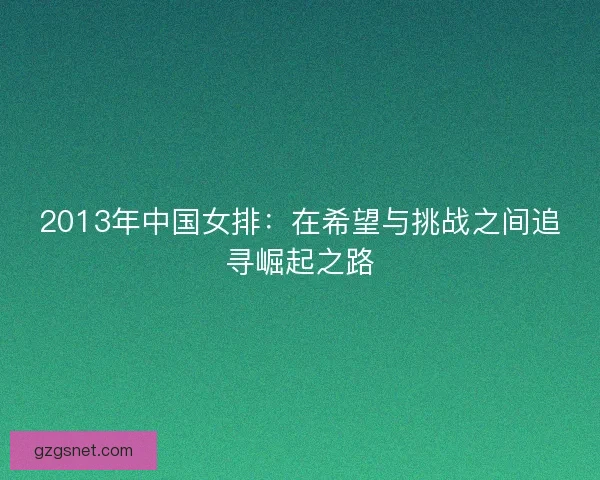2013年中国女排：在希望与挑战之间追寻崛起之路